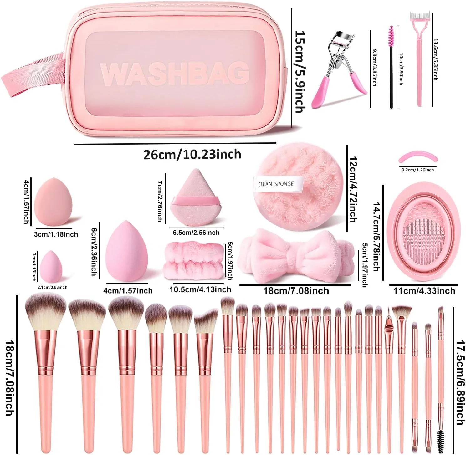 ست برس آرایشی صورتی HGHDBT، 70 تکه، کیت آرایشی حرفه ای چند منظوره با کیف، لوازم جانبی آرایش صورت، کیت برس آرایش کرم پودر، برس ها و ابزارهای آرایش چشم و صورت