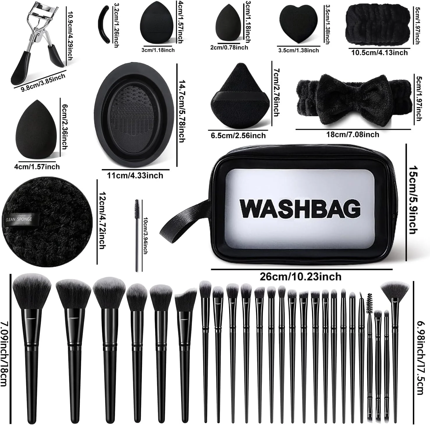 ست برس آرایشی 56 عددی مشکی HGHDBT، کیت آرایشی حرفه ای چند منظوره با کیف، لوازم جانبی آرایش صورت، ست برس آرایش کرم پودر، برس و ابزار آرایش چشم و صورت