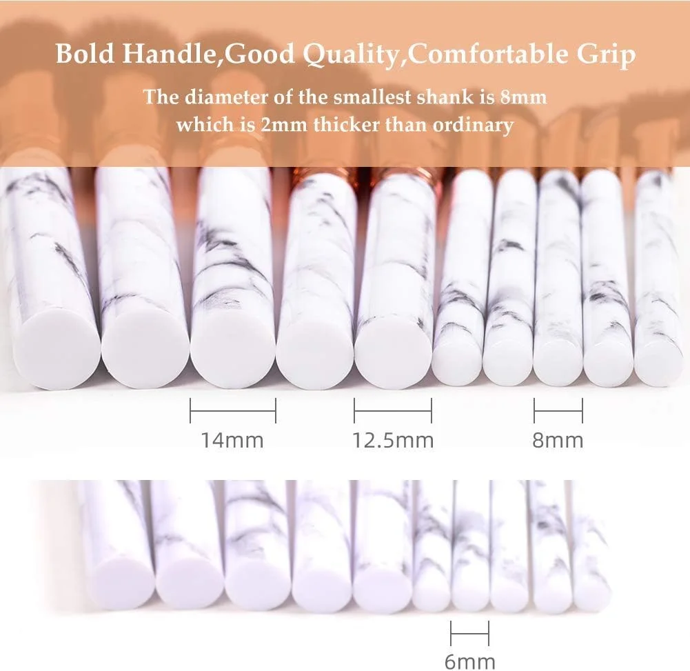 ست برس آرایشی حرفه ای HEYMKGO طرح سنگ مرمر، موهای نرم و بدون بو، مصنوعی و طبیعی، 10 عدد برس آرایشی + 2 عدد اسفنج آرایشی + کیف لوازم آرایشی (مشکی)