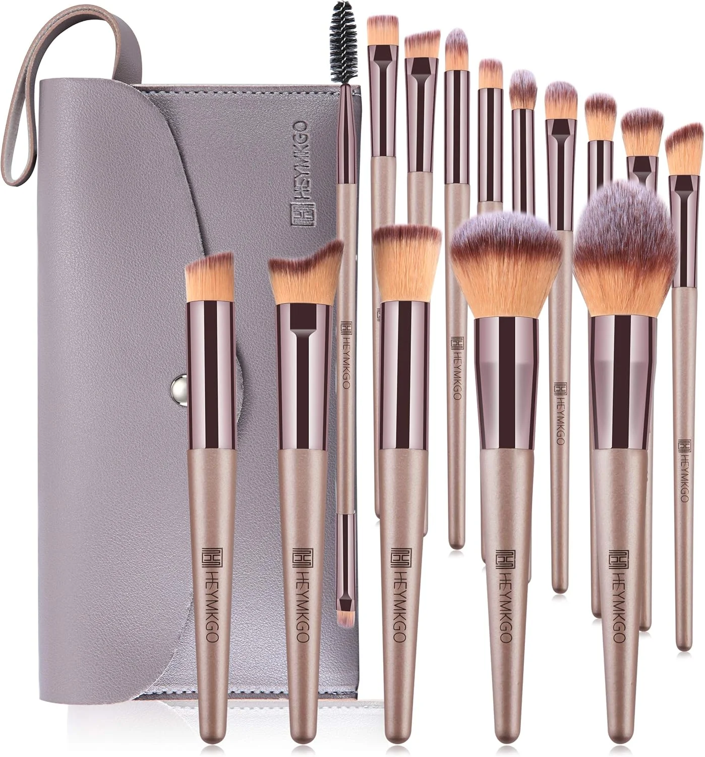 ست برس آرایشی 15 تکه حرفه ای HEYMKGO، کیت برس های آرایشی طلایی شامپاین برای کرم پودر، پودر، رژگونه، کانسیلر، همراه با کیف آرایشی ست برس آرایشی 15 تکه حرفه ای HEYMKGO، کیت برس های آرایشی طلایی شامپاین برای کرم پودر، پودر، رژگونه، کانسیلر، همراه با کیف آرایشی