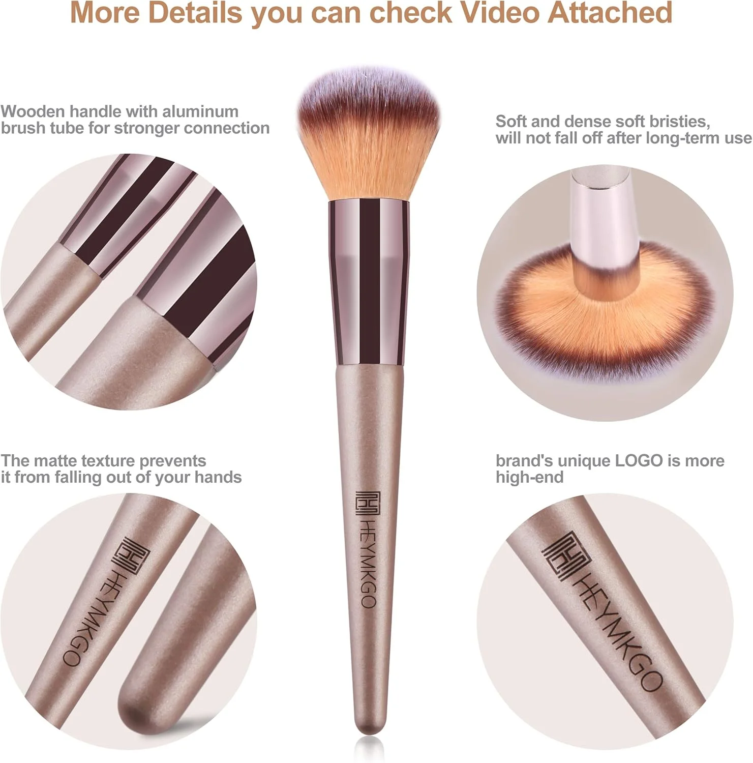 ست برس آرایشی 15 تکه حرفه ای HEYMKGO، کیت برس های آرایشی طلایی شامپاین برای کرم پودر، پودر، رژگونه، کانسیلر، همراه با کیف آرایشی