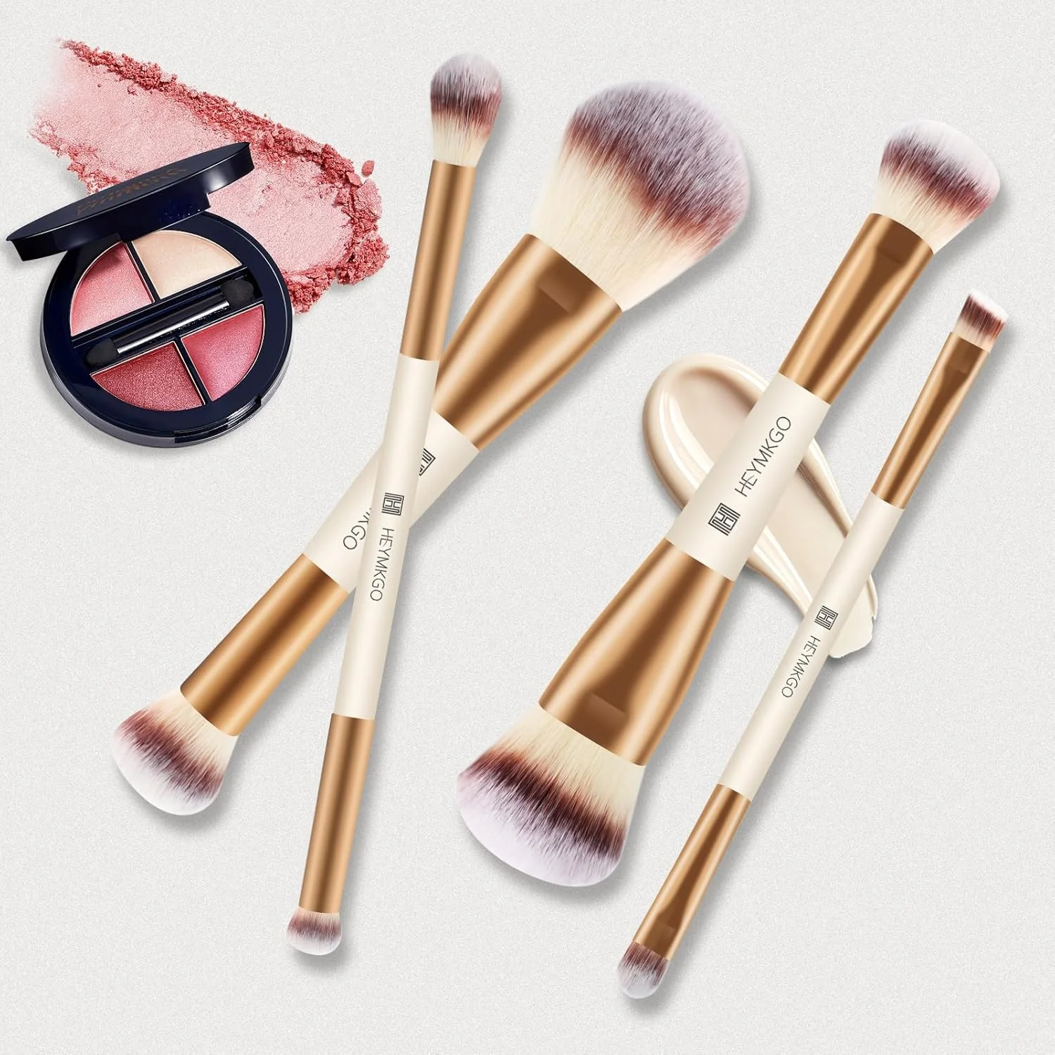 HEYMKGO ست 4 عددی براش آرایشی کابوکی دو سر - زردآلویی - موهای مصنوعی و طبیعی - براش های کرم پودر، پودر، رژگونه، کانتور، کانسیلر، سایه چشم