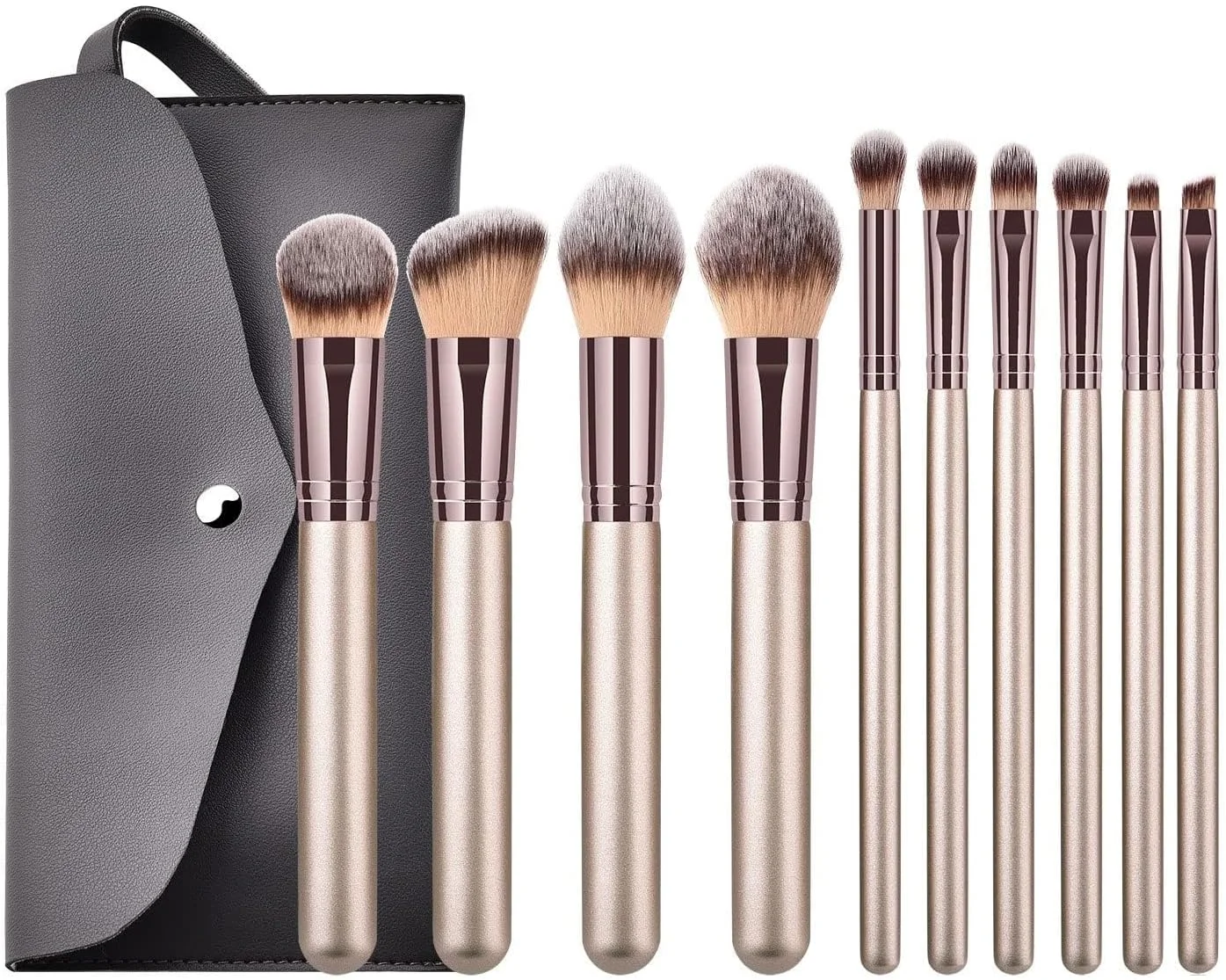 ست برس آرایشی 10 عددی طلایی شامپاین Hexue (مجموعا 16 برس آرایشی)