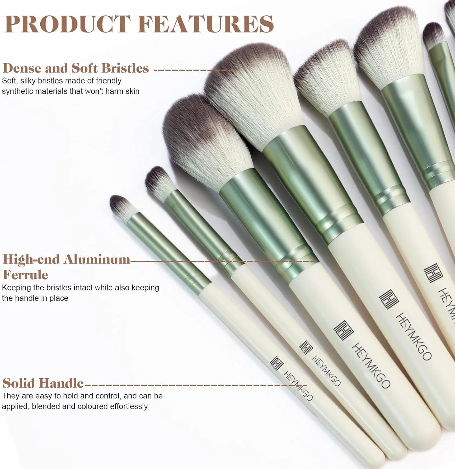 ست براش آرایشی 12 عددی HEYMKGO، برس های آرایشی حرفه ای، مجموعه برس ممتاز مصنوعی برای کرم پودر، رژگونه، ترکیب، لب، سایه چشم، ابرو به همراه کیف مسافرتی