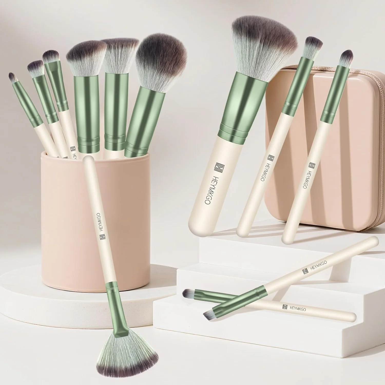 ست براش آرایشی HEYMKGO، 12 تکه، ست براش متنوع آرایشی، ست براش آرایشی ممتاز با موهای مصنوعی برای کرم پودر، پودر، کانسیلر، رژگونه، سایه چشم، ابرو، هایلایتر