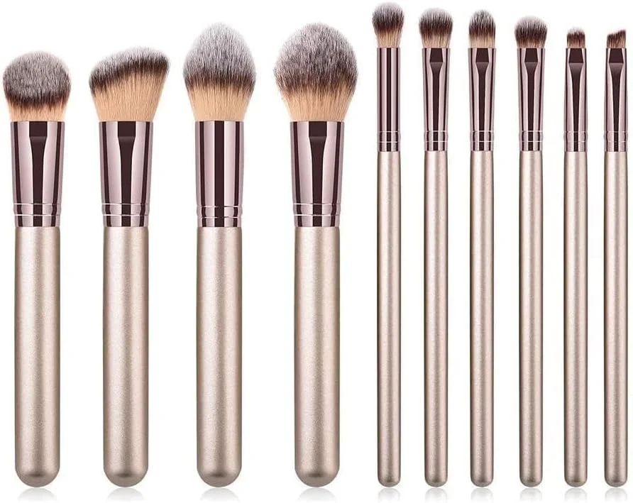 ست برس آرایشی 10 عددی طلایی شامپاین Hexue (مجموعا 16 برس آرایشی)