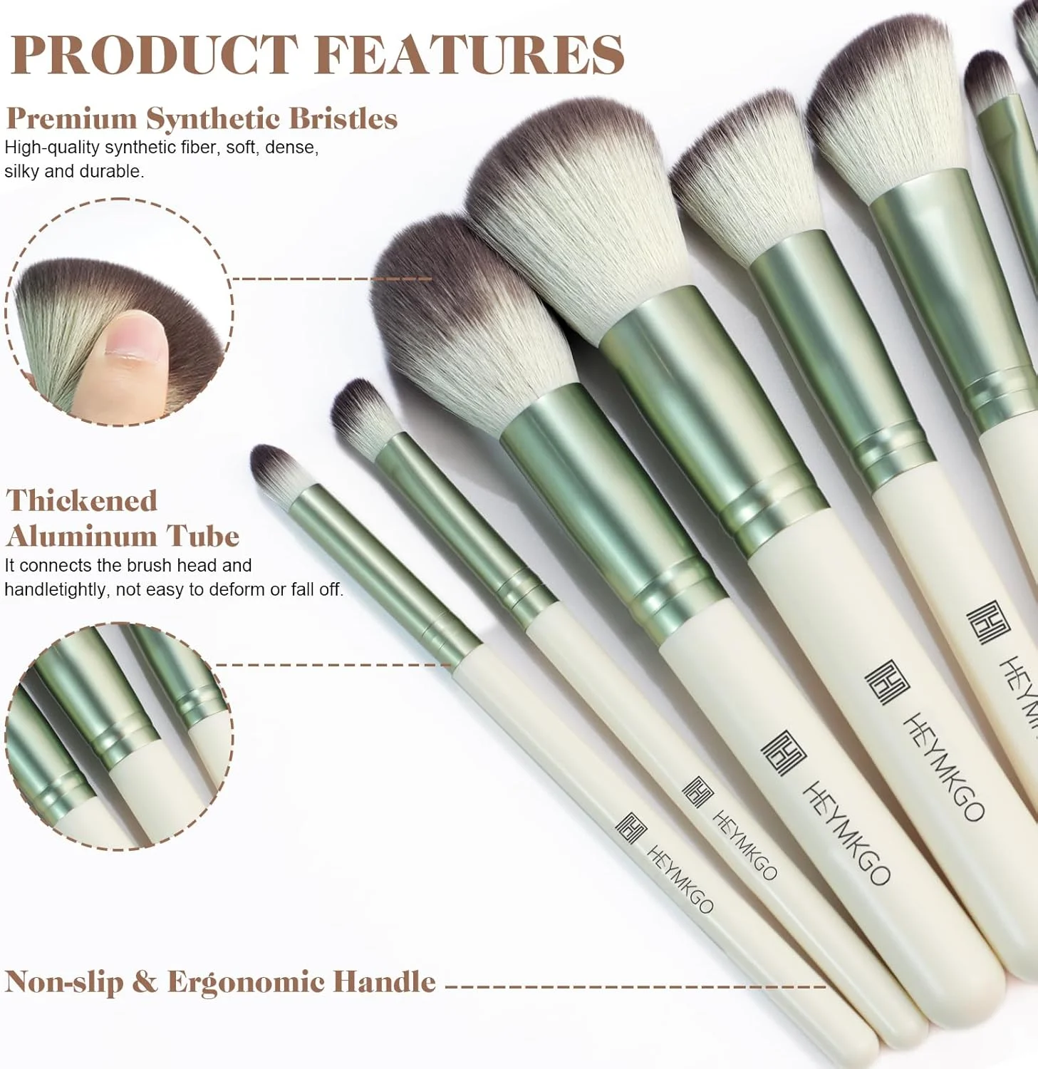 ست براش آرایشی HEYMKGO، 12 تکه، ست براش متنوع آرایشی، ست براش آرایشی ممتاز با موهای مصنوعی برای کرم پودر، پودر، کانسیلر، رژگونه، سایه چشم، ابرو، هایلایتر