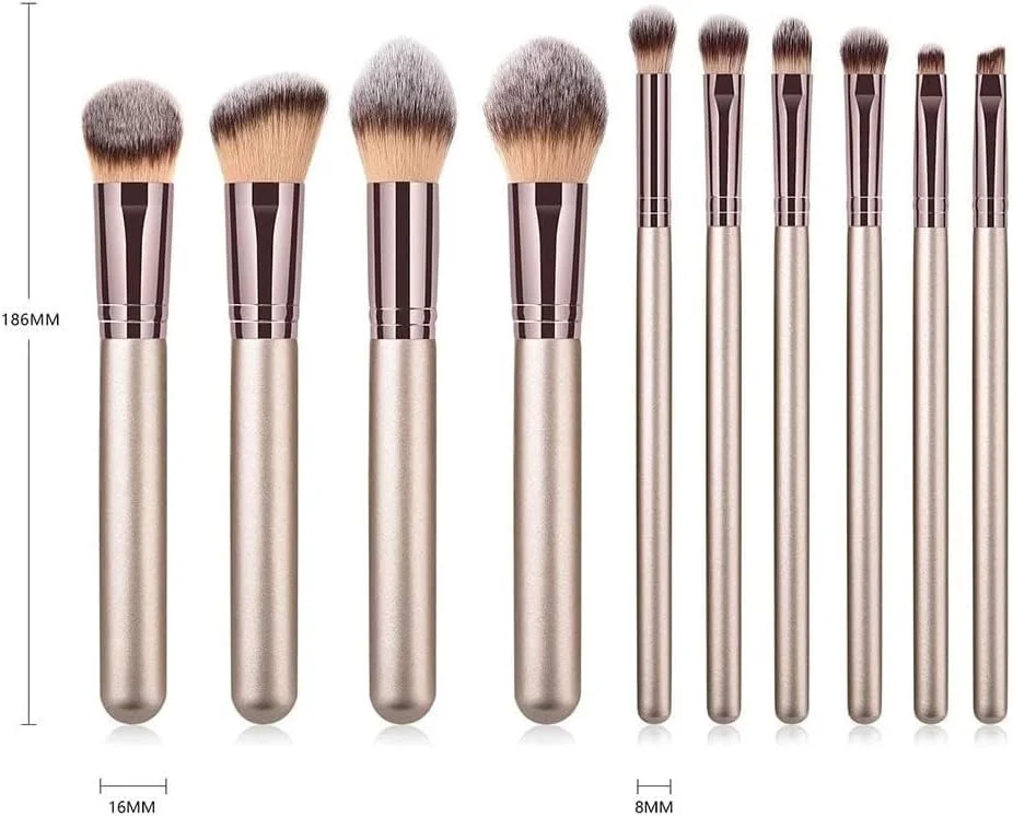 ست برس آرایشی 10 عددی طلایی شامپاین Hexue (مجموعا 16 برس آرایشی)