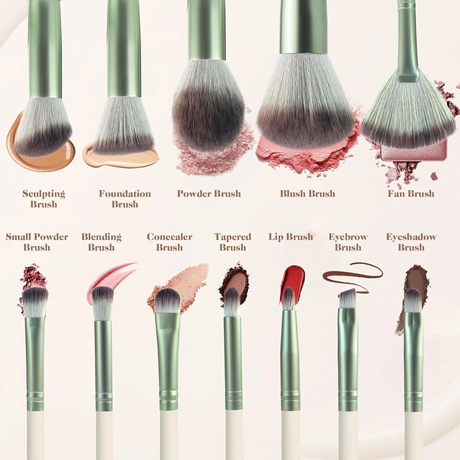 ست براش آرایشی HEYMKGO، 12 تکه، ست براش متنوع آرایشی، ست براش آرایشی ممتاز با موهای مصنوعی برای کرم پودر، پودر، کانسیلر، رژگونه، سایه چشم، ابرو، هایلایتر
