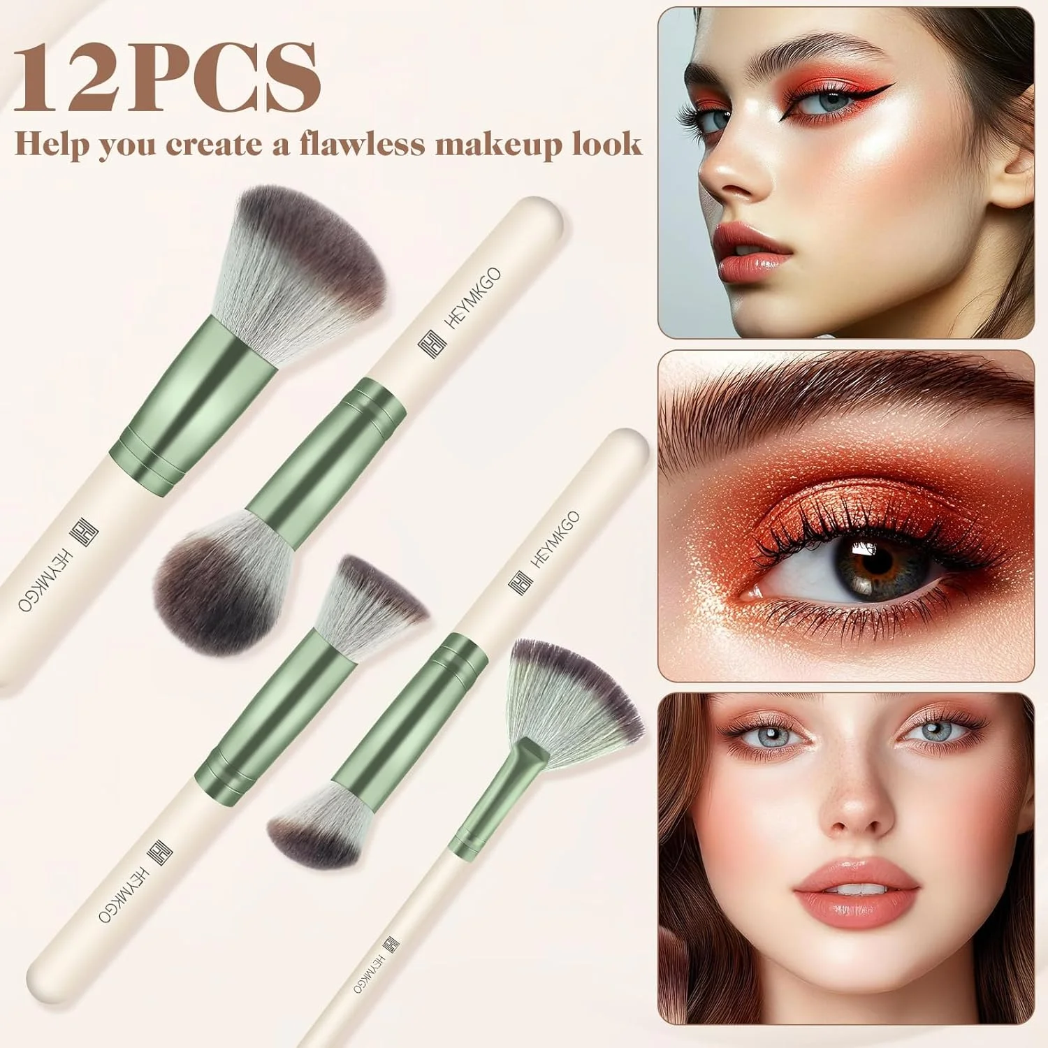 ست براش آرایشی HEYMKGO، 12 تکه، ست براش متنوع آرایشی، ست براش آرایشی ممتاز با موهای مصنوعی برای کرم پودر، پودر، کانسیلر، رژگونه، سایه چشم، ابرو، هایلایتر