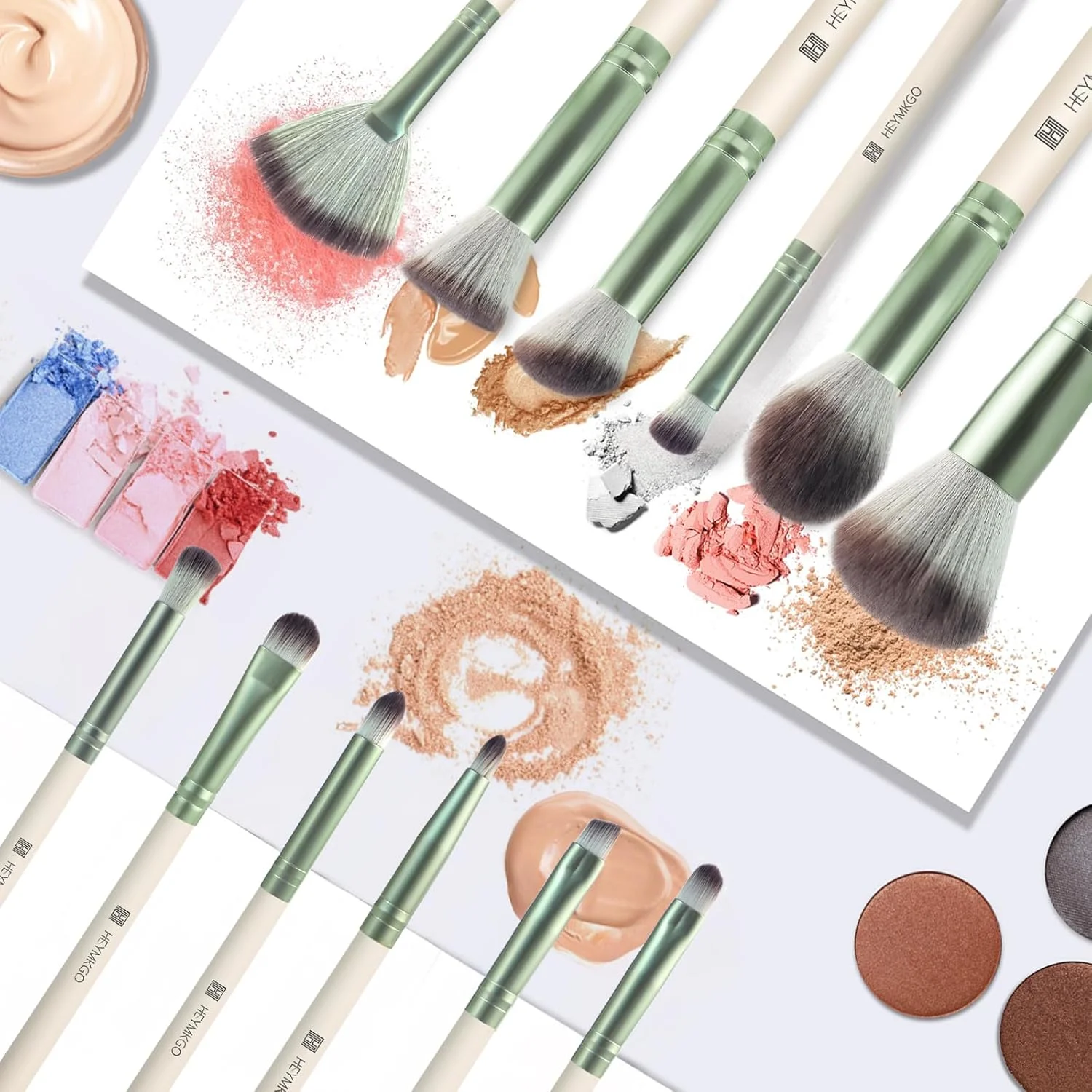 ست براش آرایشی HEYMKGO، 12 تکه، ست براش متنوع آرایشی، ست براش آرایشی ممتاز با موهای مصنوعی برای کرم پودر، پودر، کانسیلر، رژگونه، سایه چشم، ابرو، هایلایتر