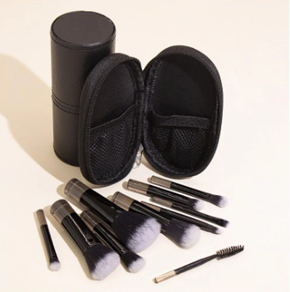 ست برس آرایشی قابل حمل HELEMIY برای کرم پودر، رژگونه، سایه چشم، 10 عدد برس کامل کوچک آرایشی با کیف