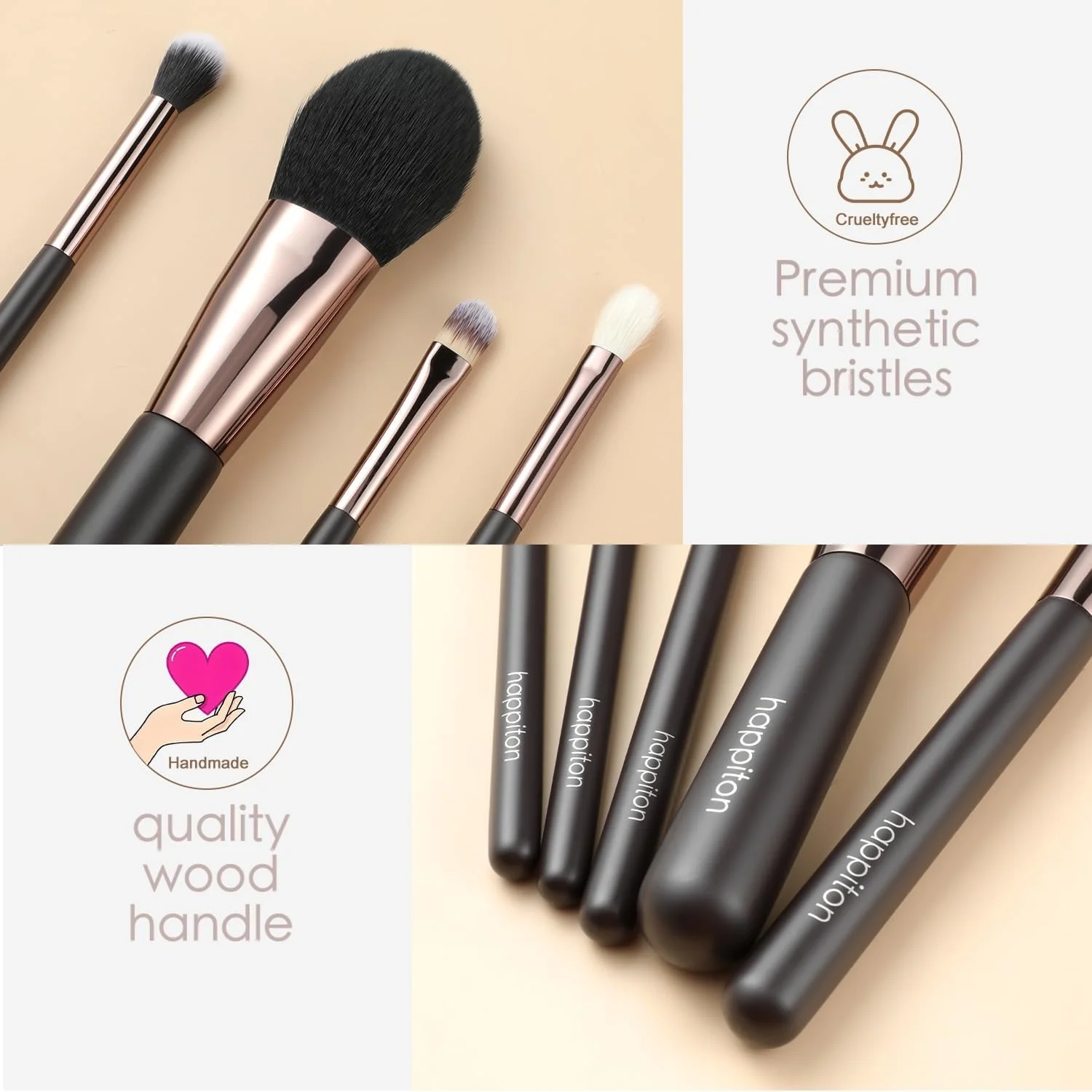 ست برس آرایشی 15 تکه حرفه ای HAPPITON - موهای نرم مصنوعی برای کرم پودر، کانسیلر، سایه چشم، ترکیب صورت و چشم به همراه کیف آرایشی مسافرتی ست برس آرایشی 15 تکه حرفه ای HAPPITON - موهای نرم مصنوعی برای کرم پودر، کانسیلر، سایه چشم، ترکیب صورت و چشم به همراه کیف آرایشی مسافرتی