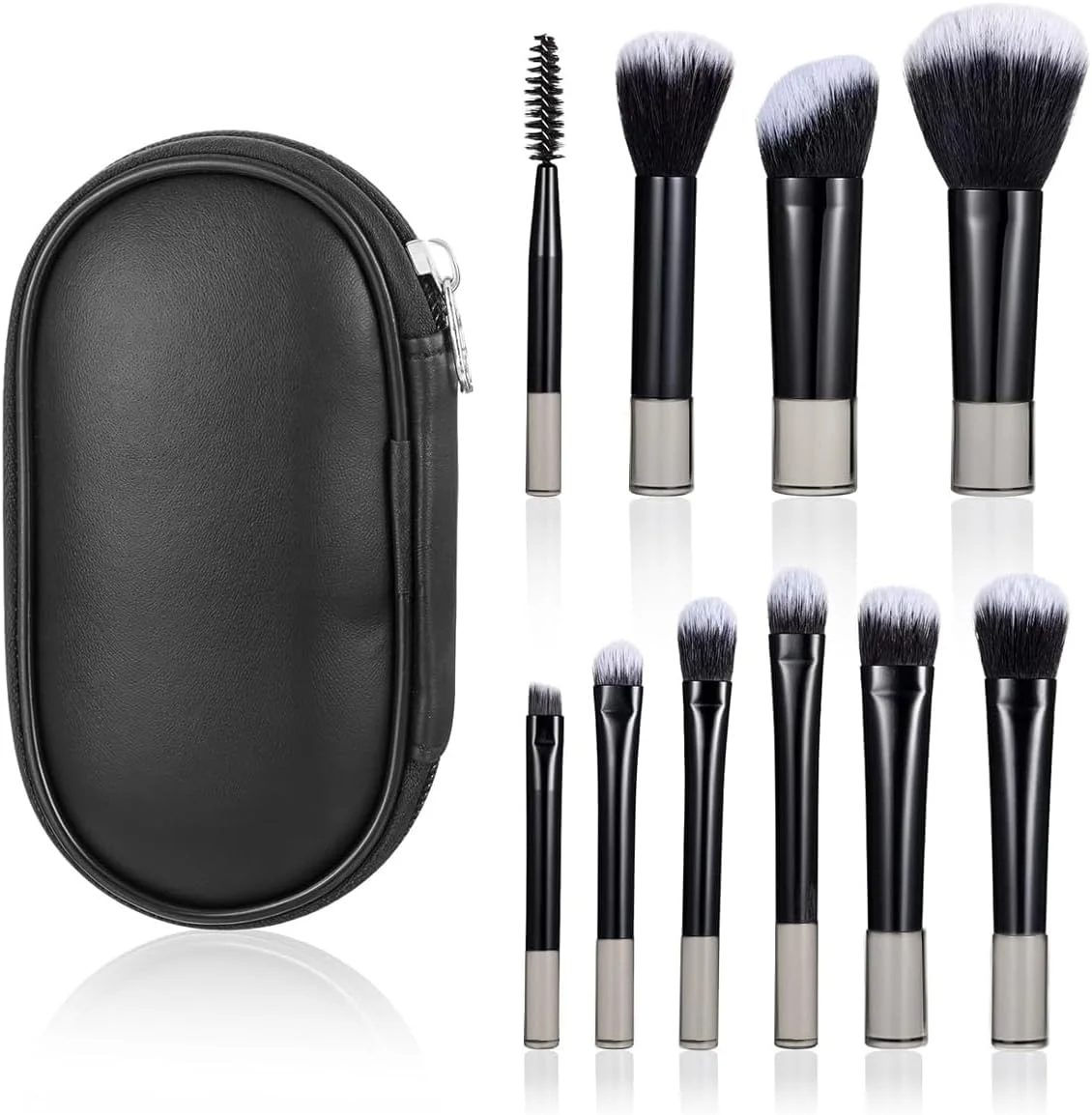 HANNEA® ست برس آرایشی 10 عددی، ست برس آرایشی مسافرتی حرفه ای، ست برس لوازم آرایشی کامل و کوچک، برس های آرایشی صورت و چشم با کیف برس برای کرم، مایع و پودر (مشکی)