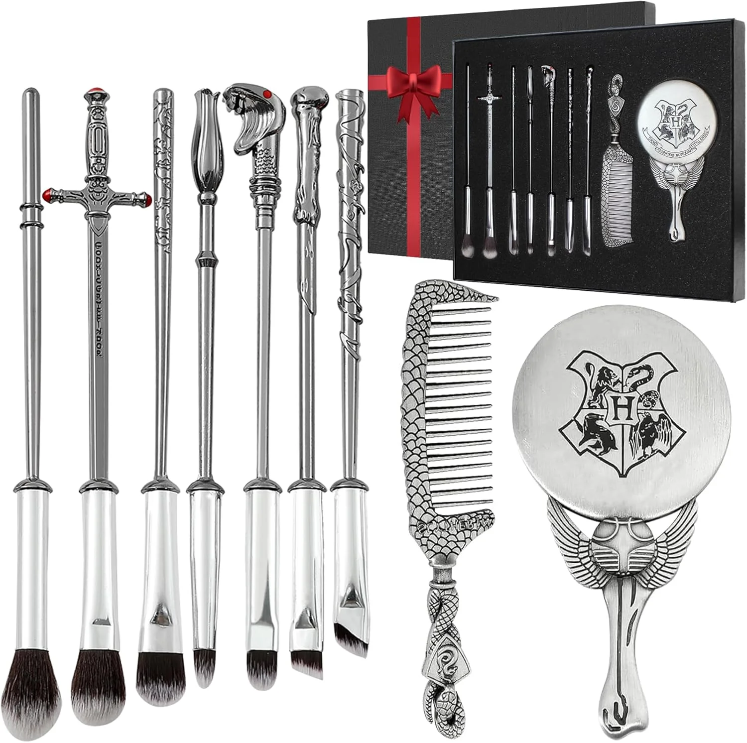 ست 10 عددی براش آرایشی هاوموتوکس طرح پاتر، هدیه هری پاتر برای سایه چشم، ابرو، خط چشم، لب، کانسیلر، کانتورینگ، هایلایتر و ترکیب، ست براش آرایشی چوب جادوگری
