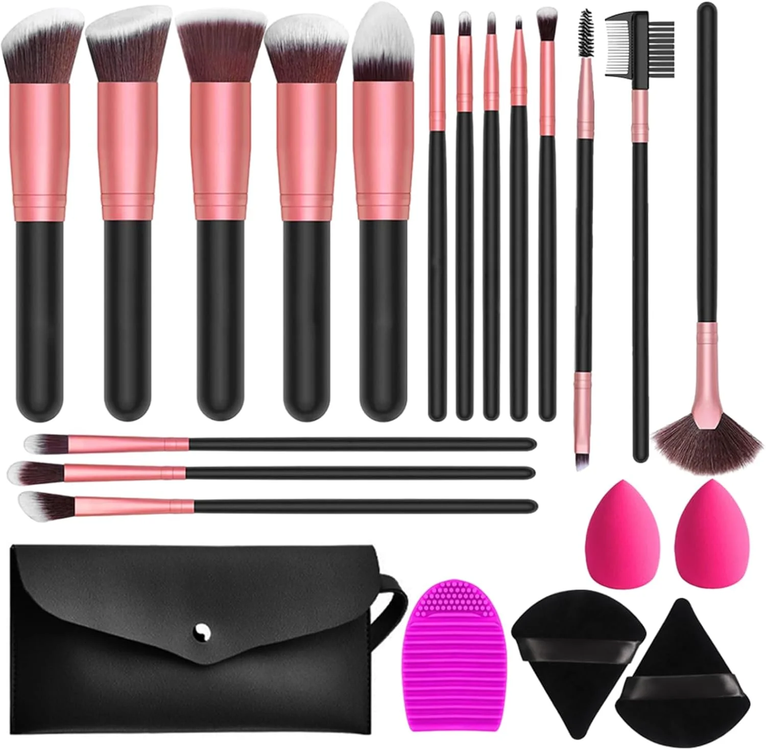 ست براش آرایشی هانیا 20 تکه، ست براش با اسفنج بلندر و کیف براش آرایشی، براش های آرایشی موی مصنوعی ممتاز برای مبتدیان، هنرمندان آرایش، کیت ابزار براش های آرایشی