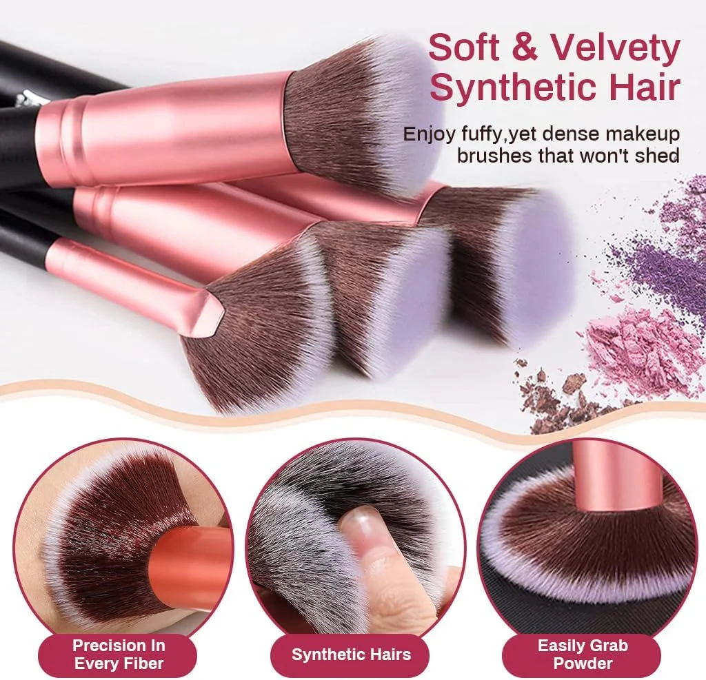ست براش آرایشی هانیا 20 تکه، ست براش با اسفنج بلندر و کیف براش آرایشی، براش های آرایشی موی مصنوعی ممتاز برای مبتدیان، هنرمندان آرایش، کیت ابزار براش های آرایشی