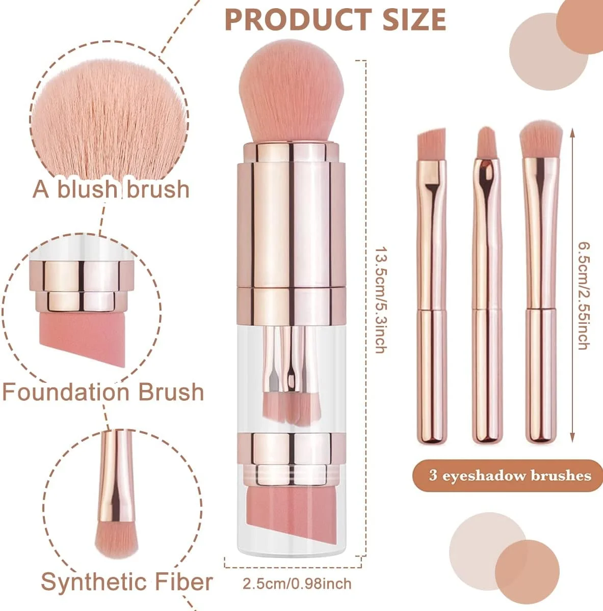 ست برس آرایشی 5 در 1 HANNEA® شامل برس کرم پودر، برس صورت، برس لب، برس سایه چشم و برس ابرو، کیت برس های آرایشی مینی قابل حمل مسافرتی ست برس آرایشی 5 در 1 HANNEA® شامل برس کرم پودر، برس صورت، برس لب، برس سایه چشم و برس ابرو، کیت برس های آرایشی مینی قابل حمل مسافرتی