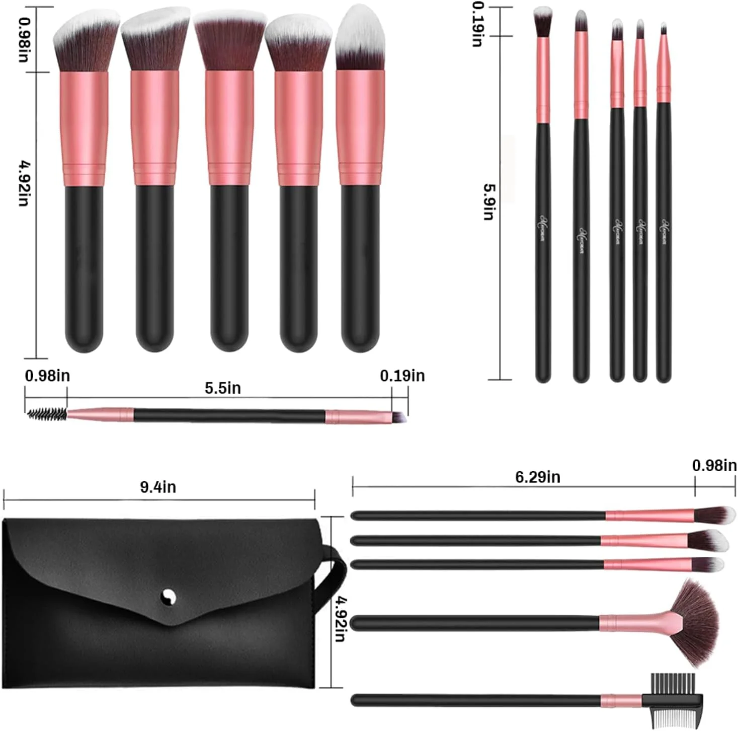 ست براش آرایشی هانیا 20 تکه، ست براش با اسفنج بلندر و کیف براش آرایشی، براش های آرایشی موی مصنوعی ممتاز برای مبتدیان، هنرمندان آرایش، کیت ابزار براش های آرایشی