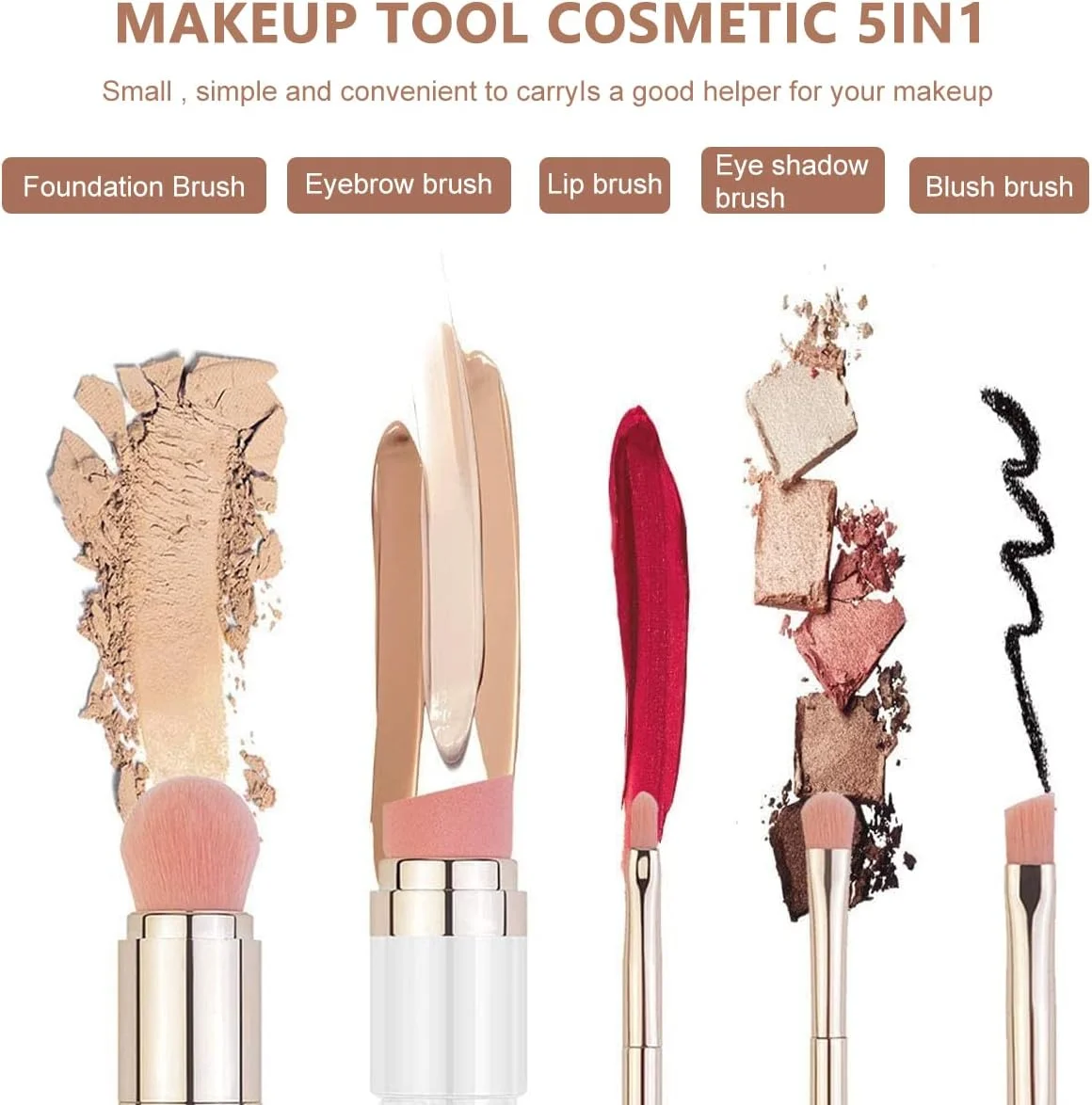 ست برس آرایشی 5 در 1 HANNEA® شامل برس کرم پودر، برس صورت، برس لب، برس سایه چشم و برس ابرو، کیت برس های آرایشی مینی قابل حمل مسافرتی ست برس آرایشی 5 در 1 HANNEA® شامل برس کرم پودر، برس صورت، برس لب، برس سایه چشم و برس ابرو، کیت برس های آرایشی مینی قابل حمل مسافرتی