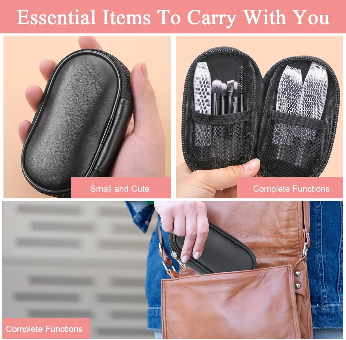 HANNEA® ست برس آرایشی 10 عددی، ست برس آرایشی مسافرتی حرفه ای، ست برس لوازم آرایشی کامل و کوچک، برس های آرایشی صورت و چشم با کیف برس برای کرم، مایع و پودر (مشکی)