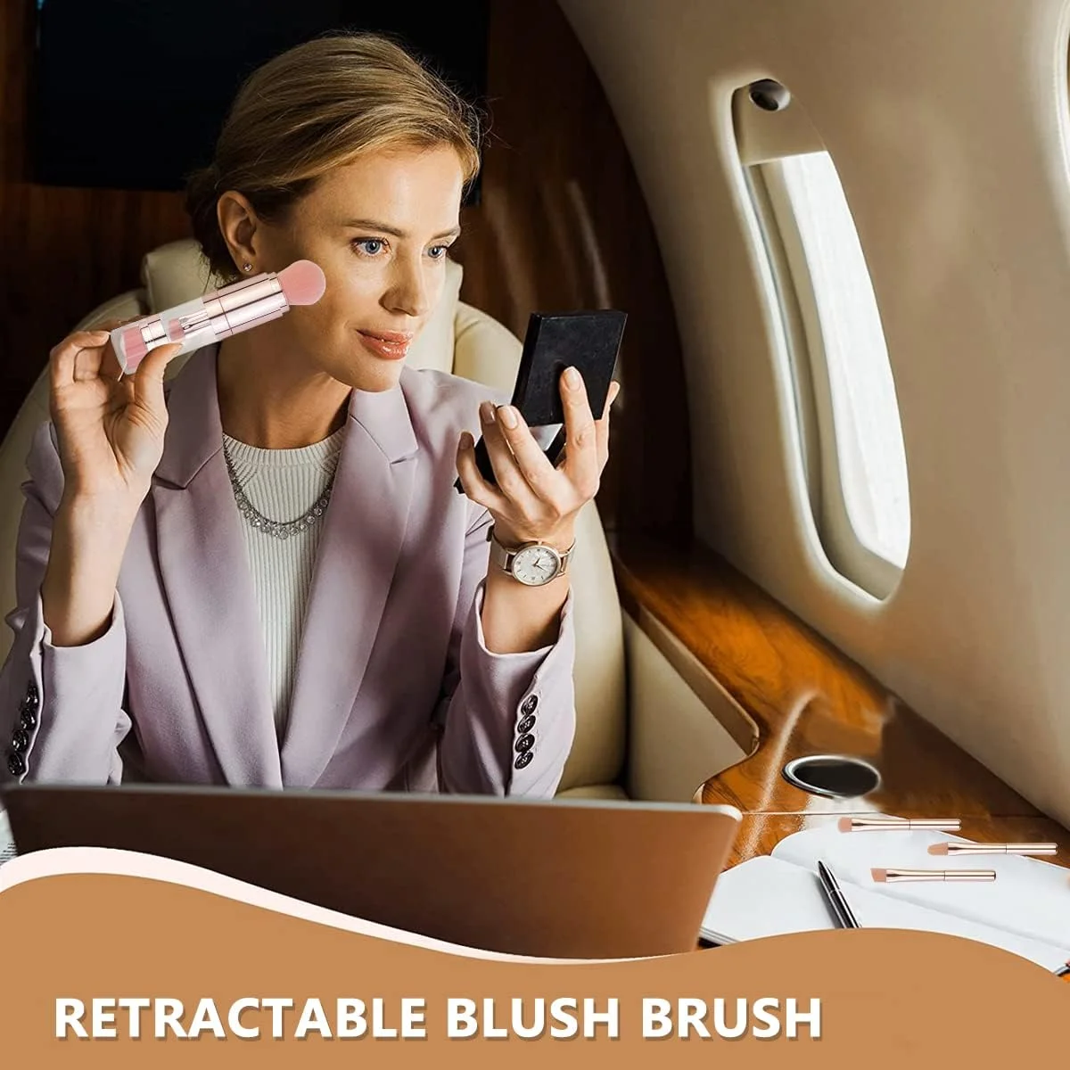 ست برس آرایشی 5 در 1 HANNEA® شامل برس کرم پودر، برس صورت، برس لب، برس سایه چشم و برس ابرو، کیت برس های آرایشی مینی قابل حمل مسافرتی ست برس آرایشی 5 در 1 HANNEA® شامل برس کرم پودر، برس صورت، برس لب، برس سایه چشم و برس ابرو، کیت برس های آرایشی مینی قابل حمل مسافرتی