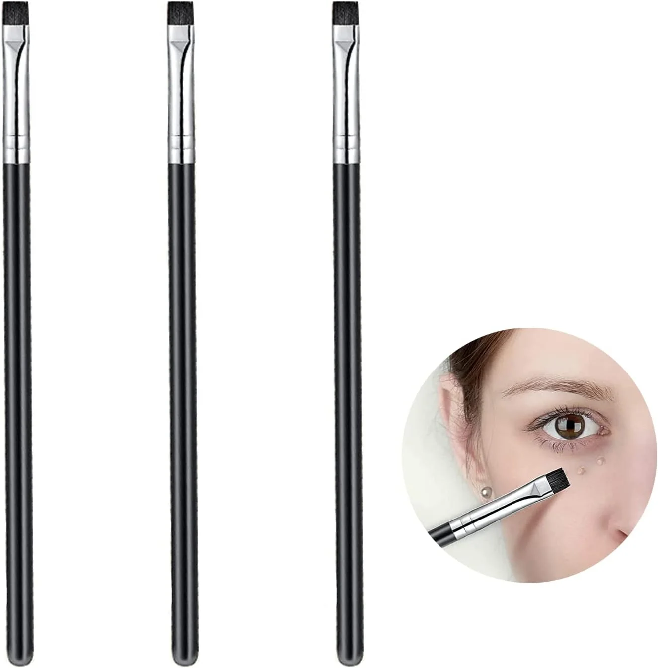 GZXYUAN ست برس ابرو 3 عددی، برس خط چشم زاویه دار تخت، ست برس ابرو، برس آرایش سایه چشم برای ابزار آرایشی کرم مایع ژل