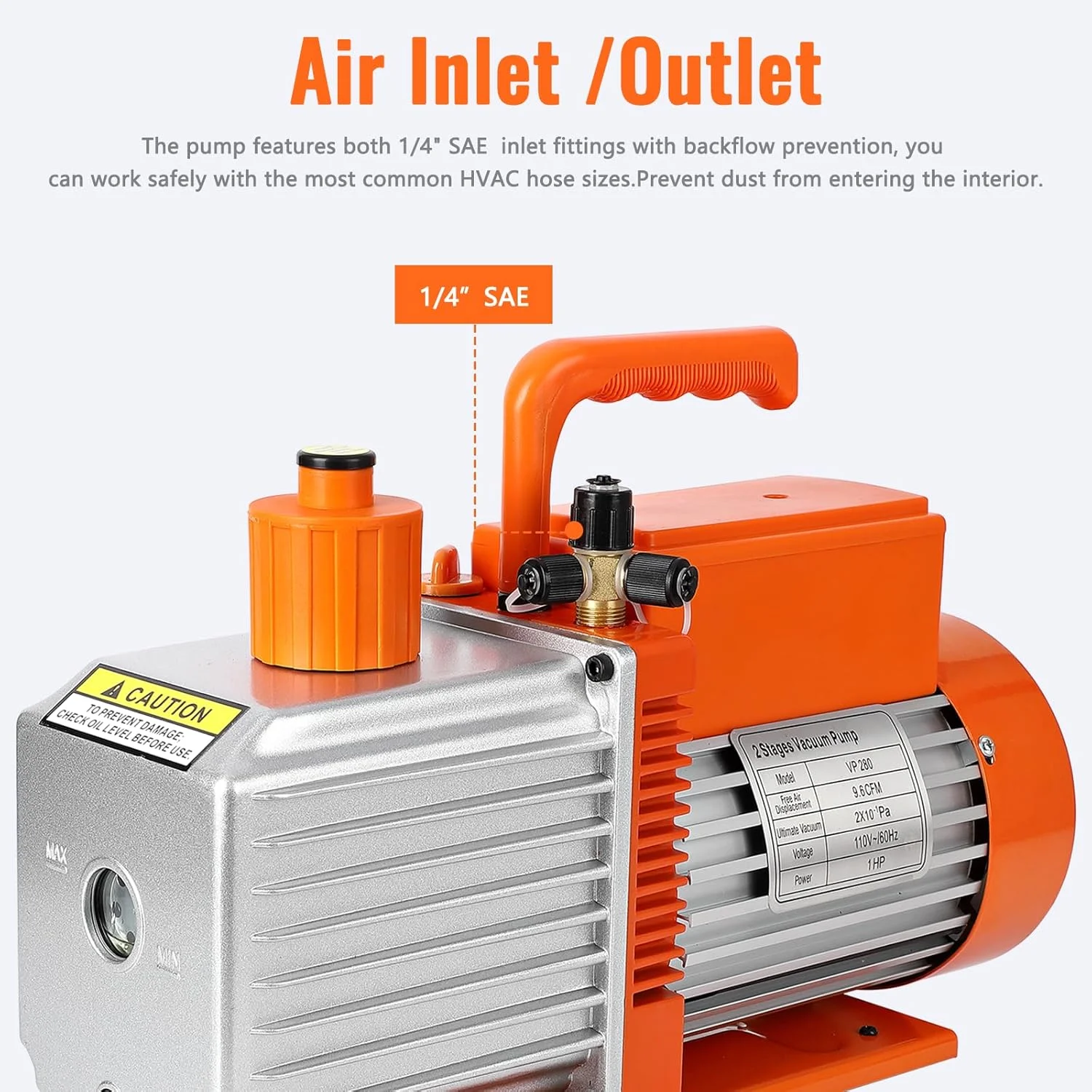 پمپ وکیوم EcoExplorer 5 CFM 1/2 HP، کیت پمپ وکیوم اتوماتیک AC، موتور تمام مسی، کاربر پسند، برای R12، R22، R134a، R410a، R502 برای تهویه مطبوع خودرو و گاز زدایی رزین