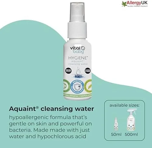 آب پاک کننده 50 میلی لیتری Vital Baby Aquaint | ضد حساسیت و ضد باکتری | ایمن برای تمام سنین، ملایم روی پوست، بدون الکل، فرمول 100% طبیعی | مناسب برای گیاهخواران | پاک کننده سریع و بدون نیاز به آبکشی پوست آب پاک کننده 50 میلی لیتری Vital Baby Aquaint | ضد حساسیت و ضد باکتری | ایمن برای تمام سنین، ملایم روی پوست، بدون الکل، فرمول 100% طبیعی | مناسب برای گیاهخواران | پاک کننده سریع و بدون نیاز به آبکشی پوست