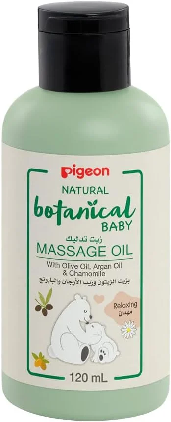 روغن ماساژ کودک پیجن نچرال بوتانیکال با روغن زیتون، روغن آرگان و بابونه، 120 میلی لیتر