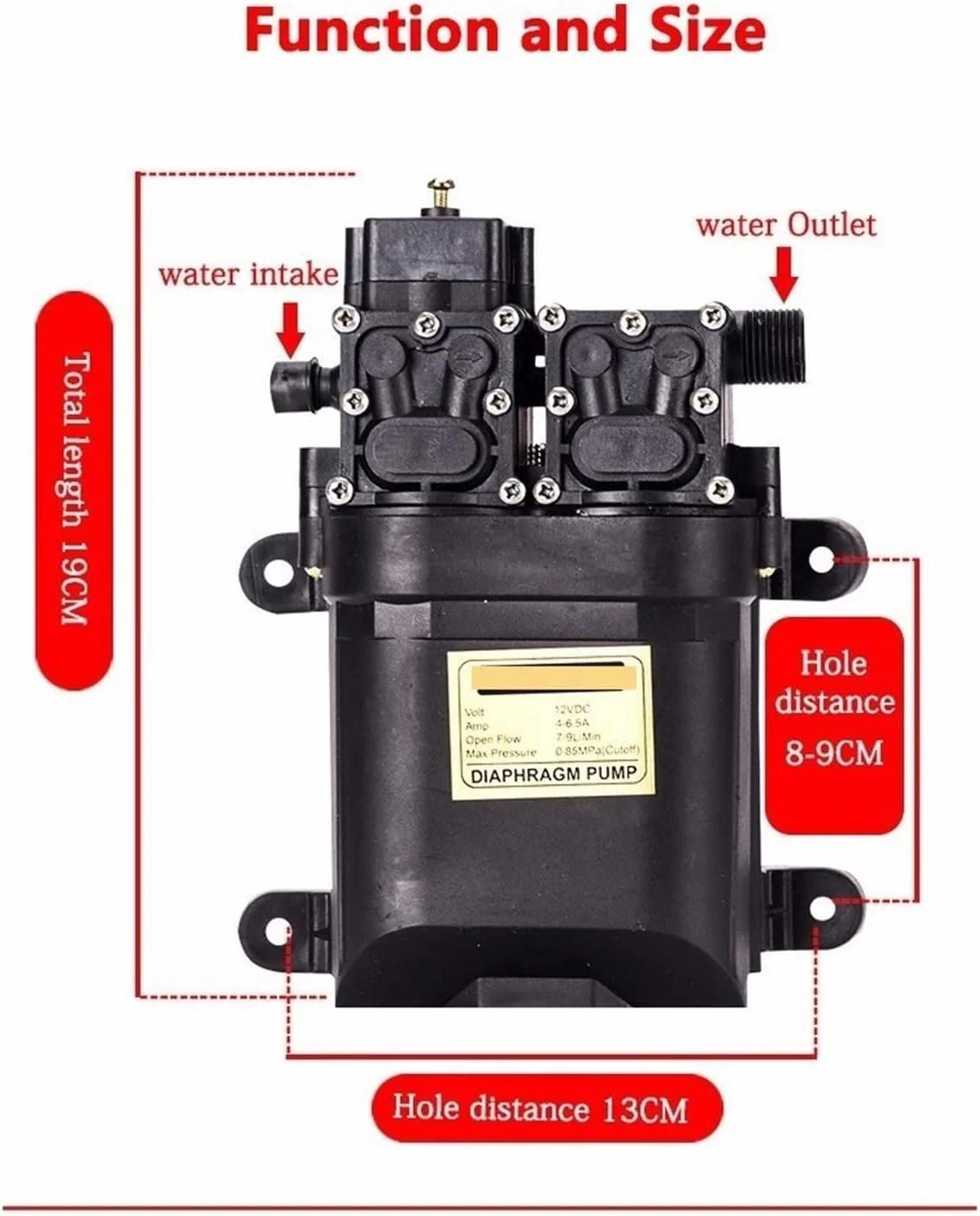 پمپ وکیوم DC 12 ولت 125psi 9 لیتر در دقیقه پمپ آب برقی کشاورزی پمپ دوگانه پمپ دیافراگمی فشار قوی میکرو کارواش آب پاش
