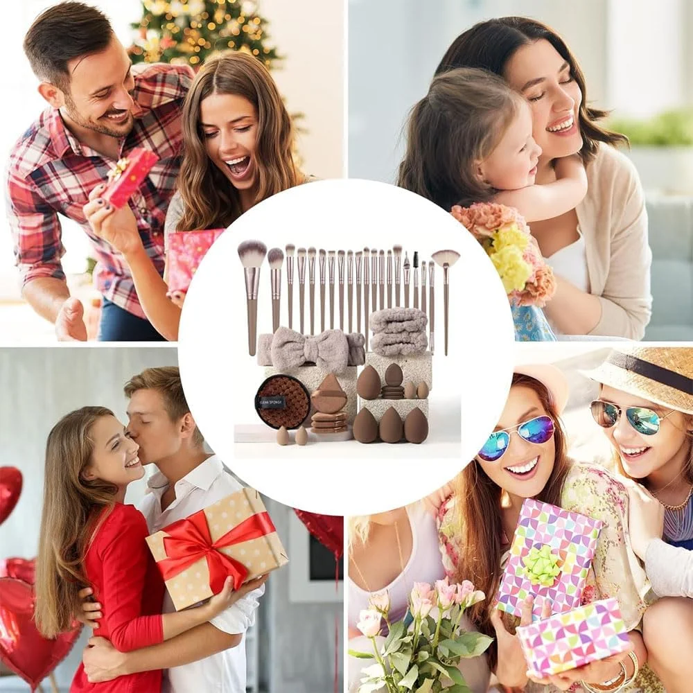 ست برس آرایشی Goodern، مجموعه ابزار آرایشی 40 تکه برس های آرایشی حرفه ای با اسفنج های آرایشی پودر و هدبند شستشوی صورت مچ بند کیت برس آرایشی مسافرتی برای زنان دخترانه - قهوه ای ست برس آرایشی Goodern، مجموعه ابزار آرایشی 40 تکه برس های آرایشی حرفه ای با اسفنج های آرایشی پودر و هدبند شستشوی صورت مچ بند کیت برس آرایشی مسافرتی برای زنان دخترانه - قهوه ای