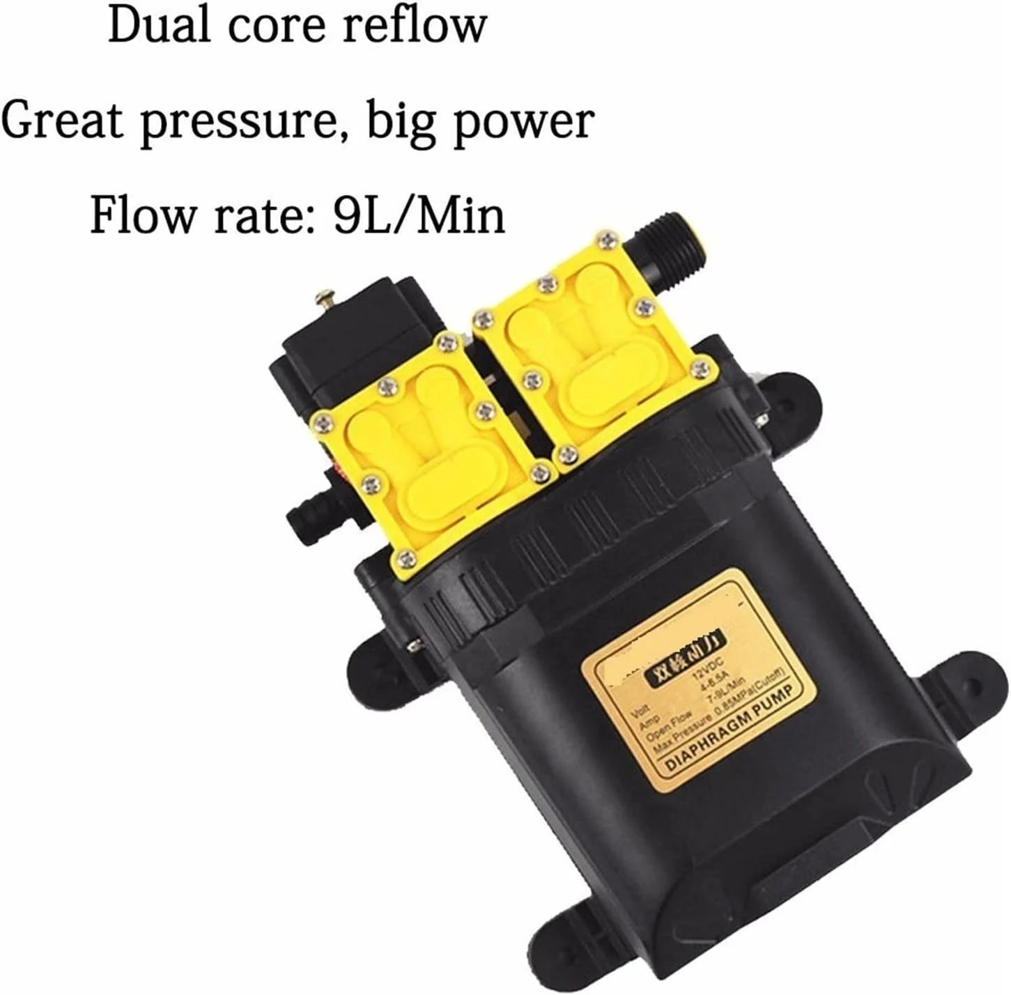 پمپ وکیوم DC 12 ولت 125psi 9 لیتر در دقیقه، پمپ آب برقی کشاورزی، پمپ دوگانه، پمپ دیافراگمی فشار قوی میکرو، کارواش آب پاش (12 ولت)