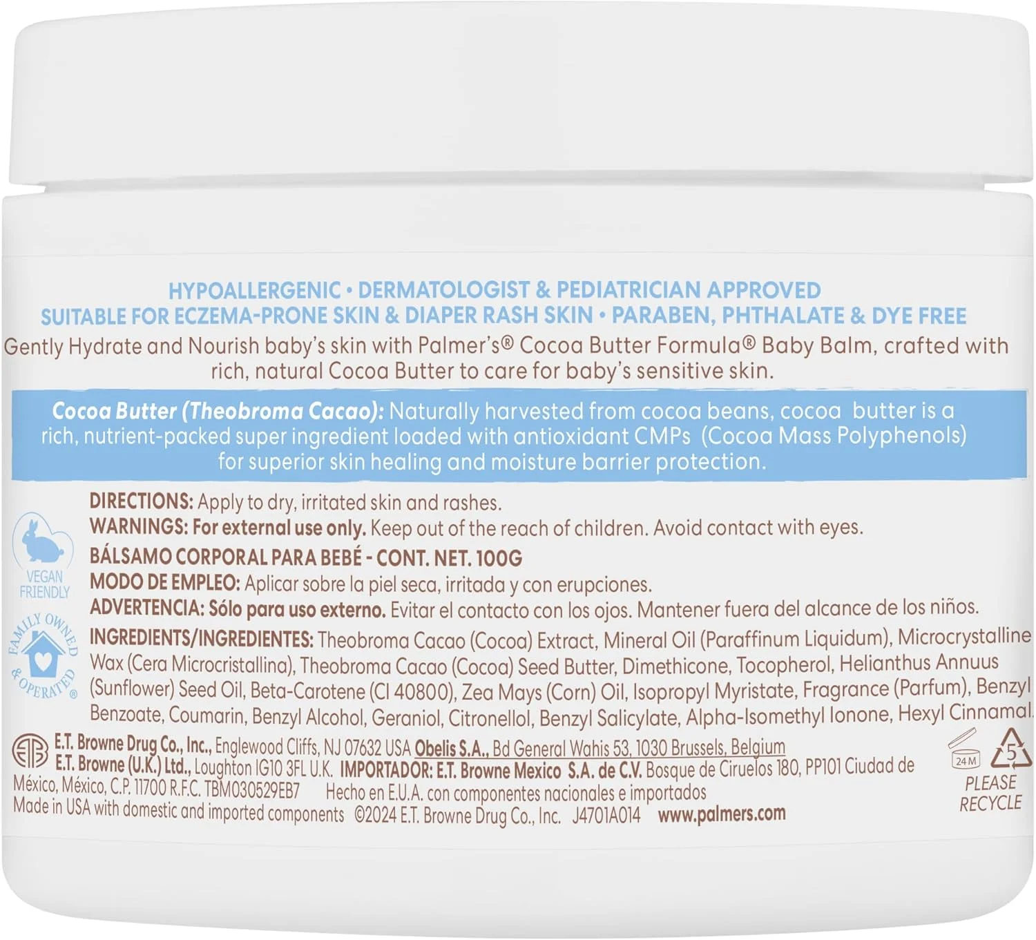 بالم کودک پالمرز، فرمول کره کاکائو، کرم آبرسان کودک، 100 گرم، تغذیه کننده پوست خشک، اگزما، کلاه گهواره و کرم بثورات پوشک، ضد حساسیت، 48 ساعت رطوبت، لوازم ضروری تست شده توسط متخصص پوست