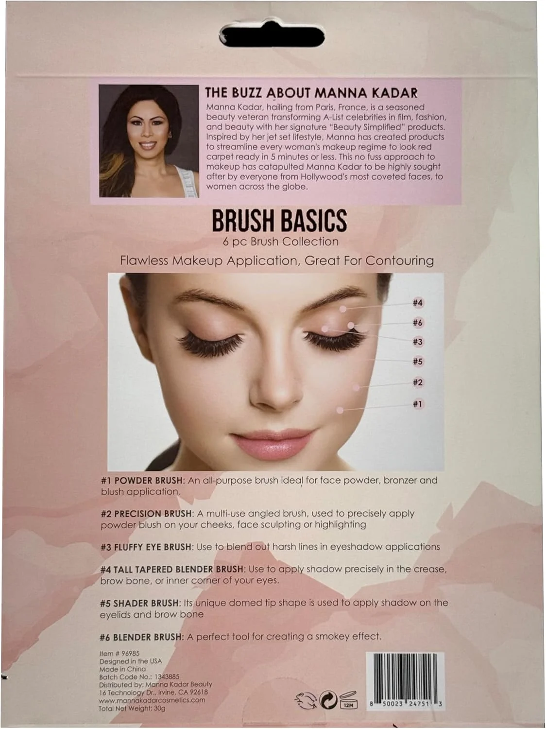 ست برس آرایشی 6 تکه GODDESS by Manna Kadar Brush Basics - برس های حرفه ای آرایش صورت و چشم برای ترکیب، کانتورینگ و هایلایت - کیت کاربرد بی عیب و نقص آرایش