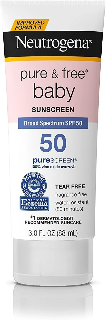 لوسیون ضد آفتاب معدنی کودک نوتروژینا Pure & Free با طیف گسترده SPF 50 و اکسید روی، مقاوم در برابر آب، ضد حساسیت و بدون اشک، ضد آفتاب کودک بدون پارابن و رنگ، 3 fl. oz، بسته 3 عددی