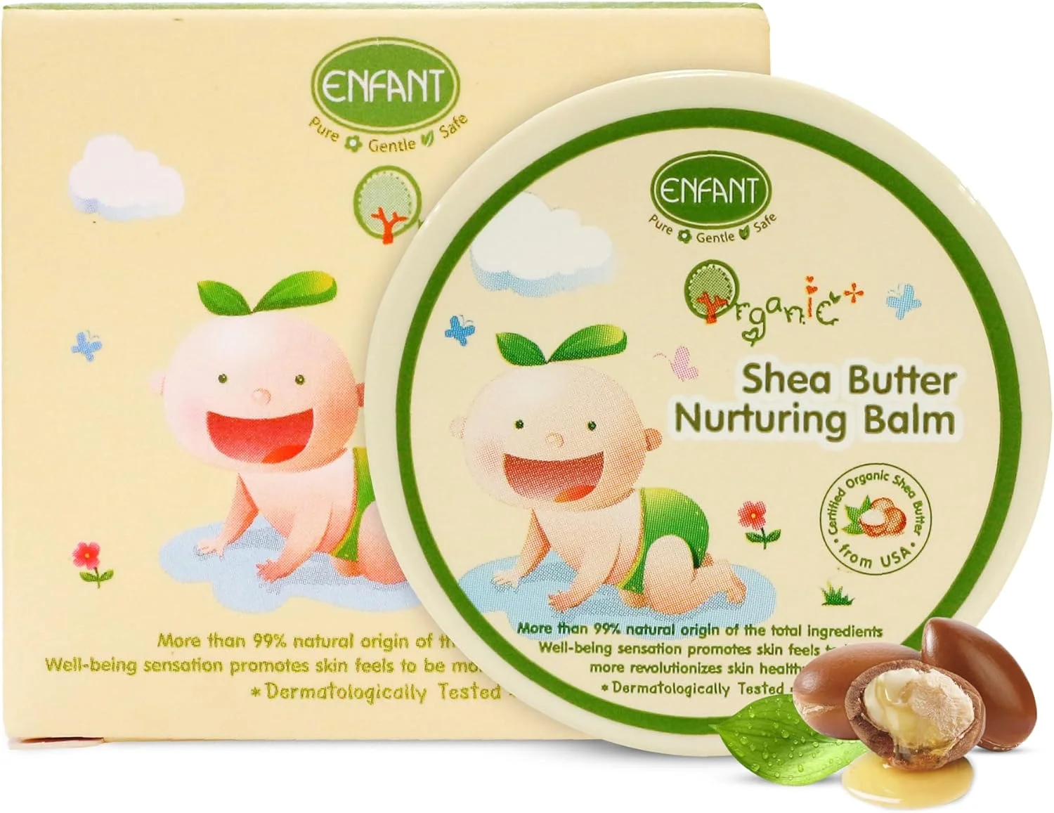 بالم مغذی بدن کودک Enfance Organic Plus حاوی شی باتر، مرطوب کننده پوست های خشک و زبر، بالم شی باتر کودک 30 گرم، تست شده توسط متخصص پوست