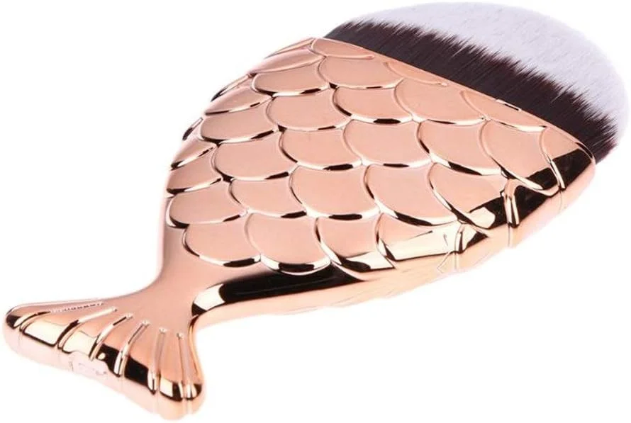 مجموعه برس آرایشی GOBUY - برس فونداسیون دم ماهی، برس فونداسیون پری دریایی، برس آرایش برهنه کرم BB، ابزار آرایش زیبایی - صورتی نرم (رنگ: رزگلد)