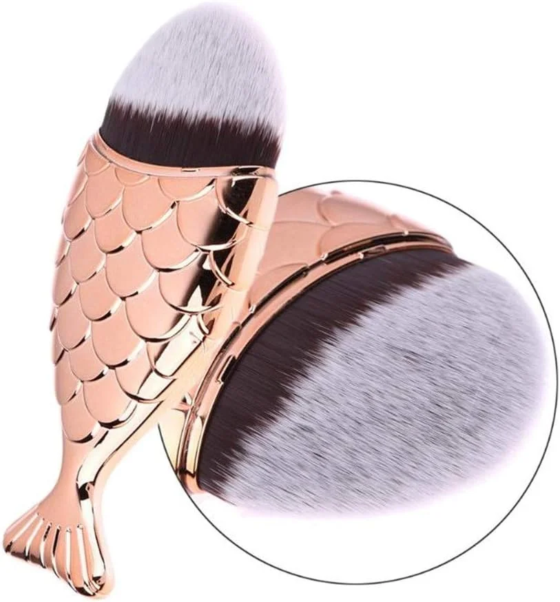 مجموعه برس آرایشی GOBUY - برس فونداسیون دم ماهی، برس فونداسیون پری دریایی، برس آرایش برهنه کرم BB، ابزار آرایش زیبایی - صورتی نرم (رنگ: رزگلد)