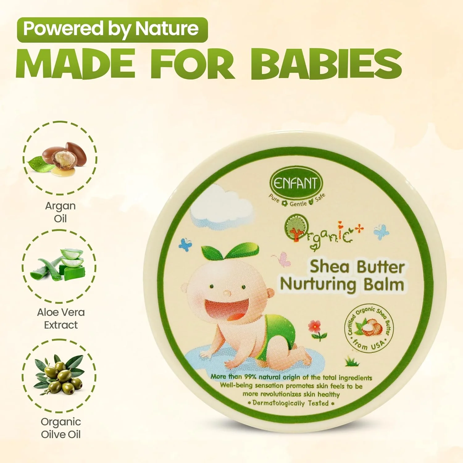 بالم مغذی بدن کودک Enfance Organic Plus حاوی شی باتر، مرطوب کننده پوست های خشک و زبر، بالم شی باتر کودک 30 گرم، تست شده توسط متخصص پوست بالم مغذی بدن کودک Enfance Organic Plus حاوی شی باتر، مرطوب کننده پوست های خشک و زبر، بالم شی باتر کودک 30 گرم، تست شده توسط متخصص پوست