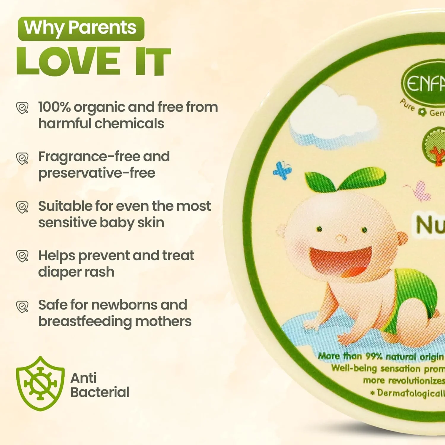 بالم مغذی بدن کودک Enfance Organic Plus حاوی شی باتر، مرطوب کننده پوست های خشک و زبر، بالم شی باتر کودک 30 گرم، تست شده توسط متخصص پوست بالم مغذی بدن کودک Enfance Organic Plus حاوی شی باتر، مرطوب کننده پوست های خشک و زبر، بالم شی باتر کودک 30 گرم، تست شده توسط متخصص پوست