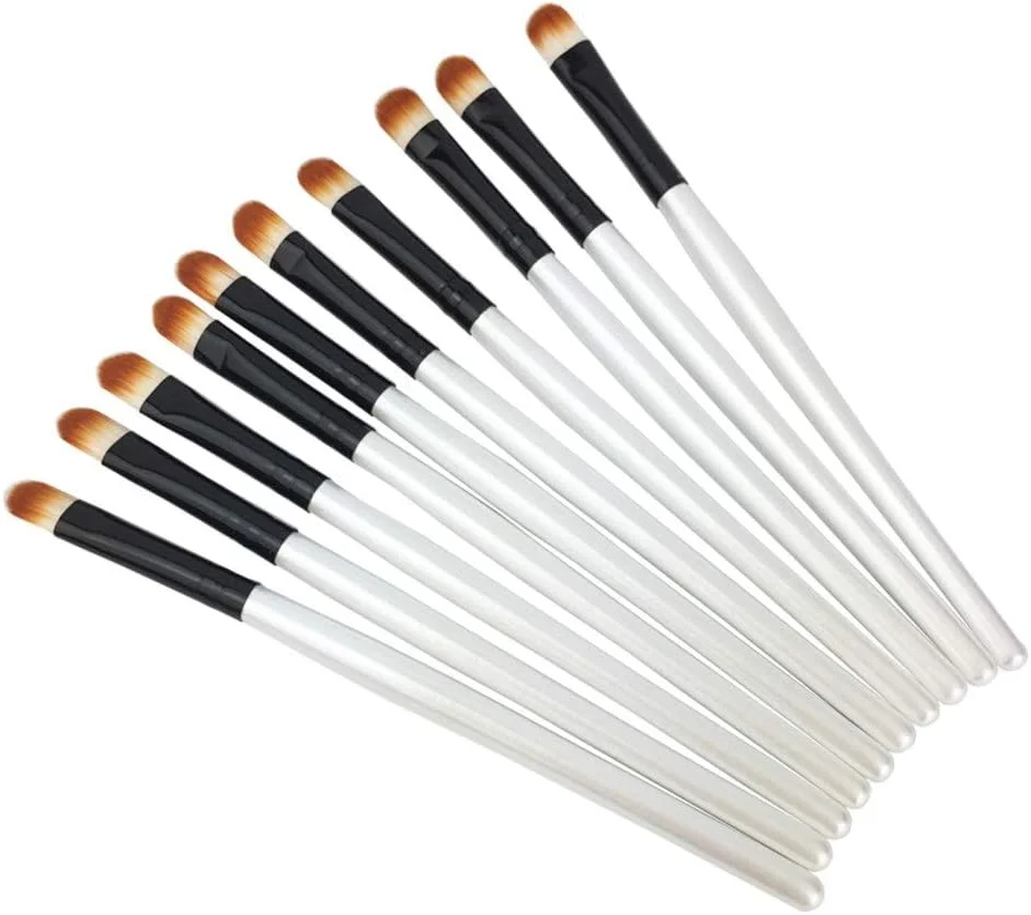 مجموعه برس آرایشی گوبای - برس سایه چشم مناسب برای مبتدیان و حرفه ای ها - برس آرایش چشم 10 عددی - برس آرایش چشم نرم (رنگ: سفید مشکی)