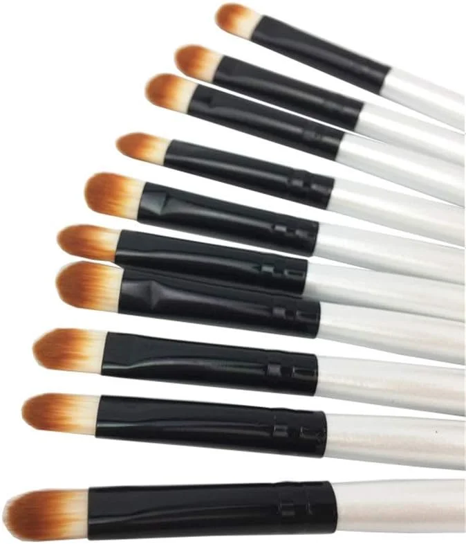 مجموعه برس آرایشی گوبای - برس سایه چشم مناسب برای مبتدیان و حرفه ای ها - برس آرایش چشم 10 عددی - برس آرایش چشم نرم (رنگ: سفید مشکی)