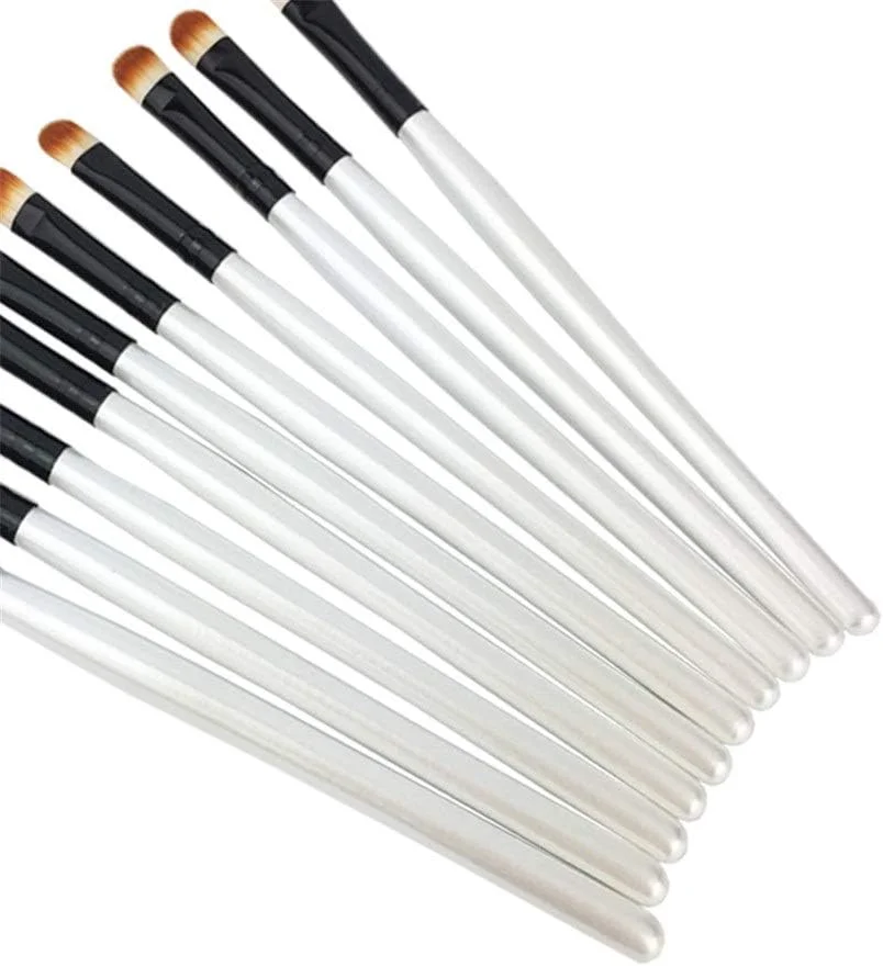 مجموعه برس آرایشی گوبای - برس سایه چشم مناسب برای مبتدیان و حرفه ای ها - برس آرایش چشم 10 عددی - برس آرایش چشم نرم (رنگ: سفید مشکی)