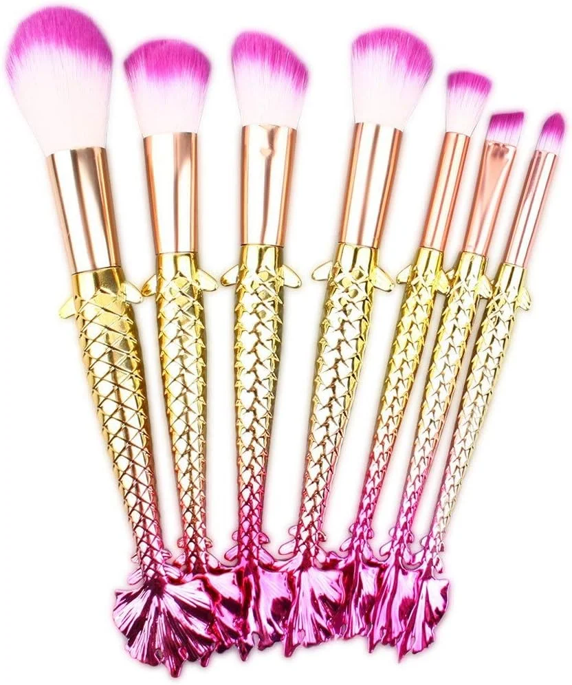 مجموعه برس آرایشی گوبای - 7 برس کانتور دم پری دریایی، برس ماهی کوچک هایلایت، برس تعمیر ظرفیت بالا، برس رژگونه، ابزار آرایش زیبایی بادوام (رنگ: طلایی)