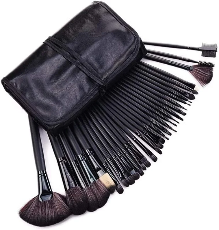 مجموعه برس آرایشی گوبای با کیف مشکی، مجموعه 32 عددی برس آرایشی پیشرفته سایه چشم، خط چشم، کرم پودر مایع، کانسیلر، برس ترکیبی نرم (رنگ: مشکی)