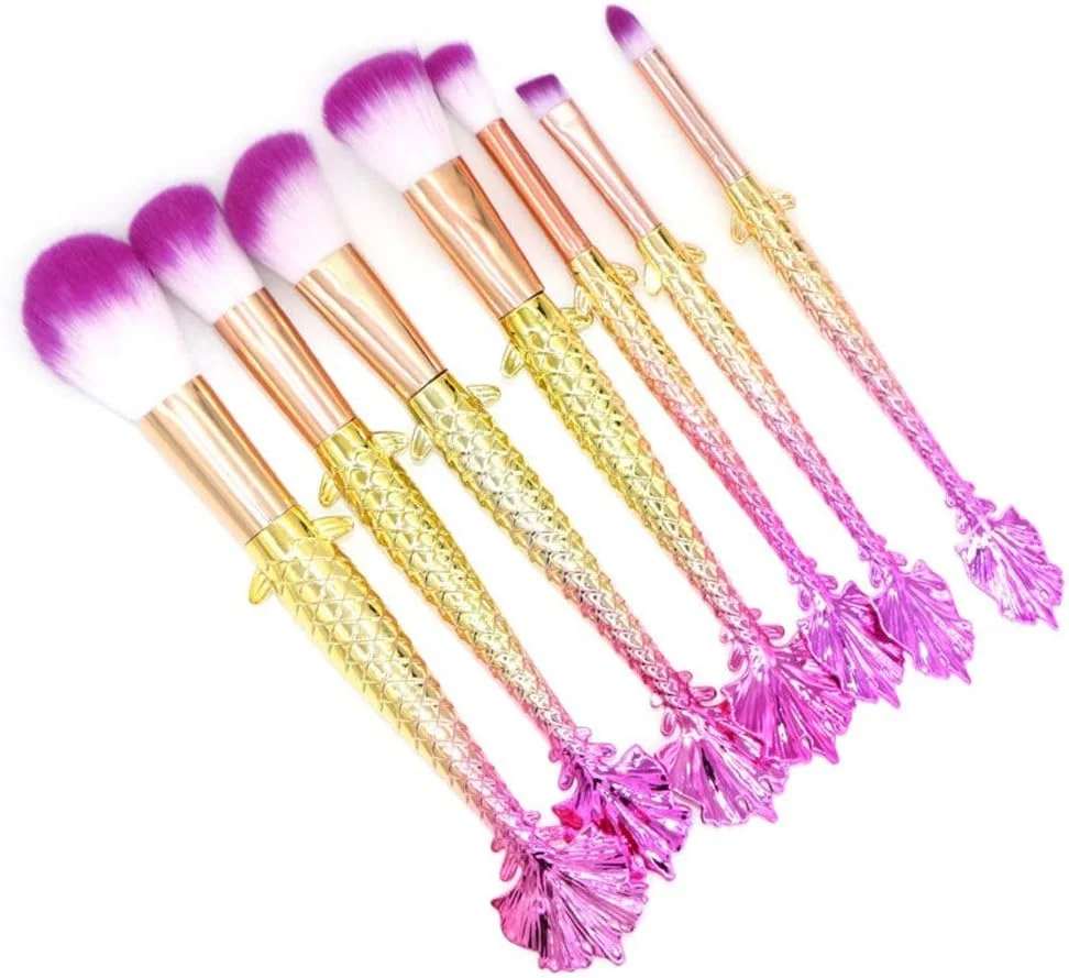 مجموعه برس آرایشی گوبای - 7 برس کانتور دم پری دریایی، برس ماهی کوچک هایلایت، برس تعمیر ظرفیت بالا، برس رژگونه، ابزار آرایش زیبایی بادوام (رنگ: طلایی)