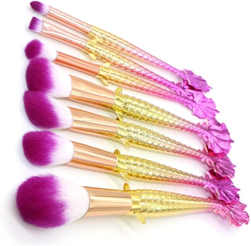 مجموعه برس آرایشی گوبای - 7 برس کانتور دم پری دریایی، برس ماهی کوچک هایلایت، برس تعمیر ظرفیت بالا، برس رژگونه، ابزار آرایش زیبایی بادوام (رنگ: طلایی)