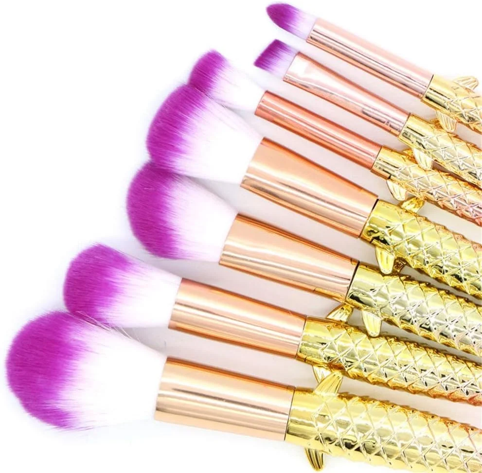 مجموعه برس آرایشی گوبای - 7 برس کانتور دم پری دریایی، برس ماهی کوچک هایلایت، برس تعمیر ظرفیت بالا، برس رژگونه، ابزار آرایش زیبایی بادوام (رنگ: طلایی)