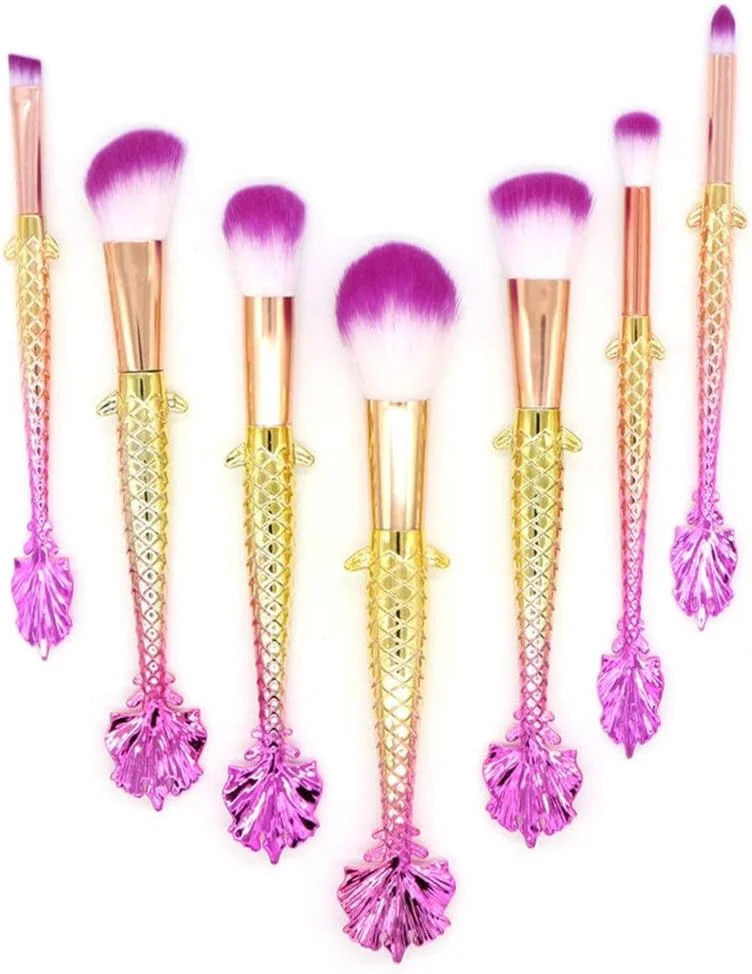 مجموعه برس آرایشی گوبای - 7 برس کانتور دم پری دریایی، برس ماهی کوچک هایلایت، برس تعمیر ظرفیت بالا، برس رژگونه، ابزار آرایش زیبایی بادوام (رنگ: طلایی)